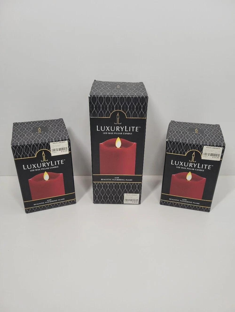 Luxury Lite Red Flameless LED Timer Real Wax Pillar Candle Set Of 3 Tested